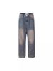 Distressed Mud-Dyed Baggy Jeans – Unisex High Street Oversized Denim, Vintage Washed Blue, Straight Leg Streetwear Pants_mkmklike.com