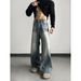 Washed Whiskered Premium Retro Denim Jeans, A Line Straight Leg With Slight Flare, Clean Fit Casual Pants_mkmklike.com