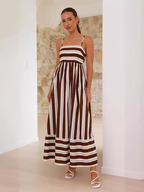 Women's Clothing new dress fashion simple striped sling backless swing fresh style dress_mkmklike.com