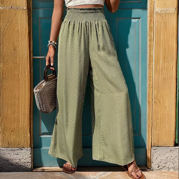 Women's Printed Trousers Commuter Style High Waist Elastic Wide Leg Pants Women_mkmklike.com
