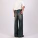 Men's Clothing Vintage Washed Wide-Leg Jeans – 90s Retro High-Waisted Distressed Denim Pants With Raw Hem & Relaxed Fit (Unisex S-XXL, Classic Blue)_mkmklike.com