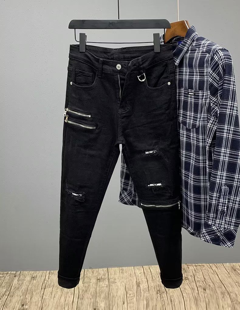 New Harajuku Fashion Spring And Autumn Denim Slim Pencil Pants Skinny Jeans Designer Men's Trendy Jeans Casual Cotton Trousers_mkmklike.com