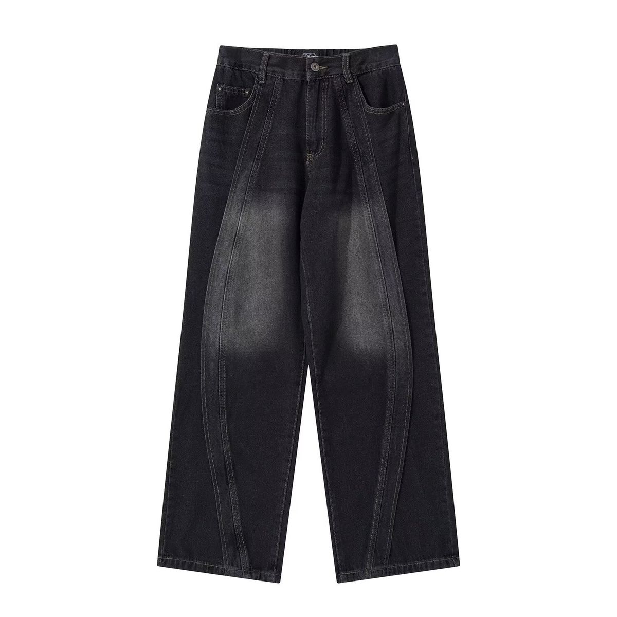 American Splicing Heavy Vibe Jeans Men's And Women's Functional High Street Loose Wide Legs Drooping Street Straight Trousers_mkmklike.com