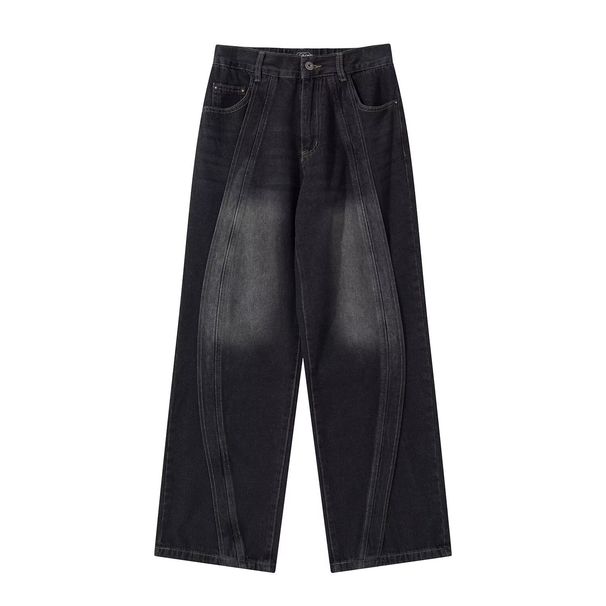 American Splicing Heavy Vibe Jeans Men's And Women's Functional High Street Loose Wide Legs Drooping Street Straight Trousers_mkmklike.com