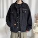 Washed Denim Men's European And American Hiphop Trendy Brand High Street Lapel Jacket Loose Multi-Pocket Workwear Top_mkmklike.com
