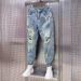 Men's Clothing Men's Slim Fit Ripped Jeans Straight Leg Casual Harem Pants Lightweight Versatile Cropped Summer Style Trendy Cool_mkmklike.com