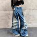 Women's Clothing Deconstructed Washed Workwear Jeans For Women - Oversized Straight Leg Denim Pants With Drop Crotch & Multi-Pockets_mkmklike.com