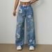 Spot 15875 Women's Loose Straight Wide Leg Pants Street Fashion Printed Denim Trousers_mkmklike.com