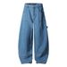 Wide-Leg Logging Jeans With Scimitar Design, High Street Trendy Brand Men's Loose Fit Washed Vintage Workwear Casual_mkmklike.com