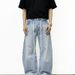 Vintage Washed Distressed Denim Jeans, Relaxed Straight Wide Leg Pants For Men & Women, Retro High Waist Casual Trousers, Blue_mkmklike.com
