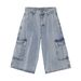 Men's Clothing Multi Pocket Skateboard Hip Hop Denim Shorts Men's Cropped Pants Loose Mid Length Pants Summer_mkmklike.com