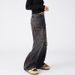 American Style Vintage Ripped Ink Splashed Jeans For Men, Straight Slightly Flared Double Waistband Design, Wide Leg_mkmklike.com