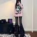 American Retro Cat-ear Frayed Hem Micro-flare Jeans For Women, New Autumn Style, Low-waisted, Slim-fit, Floor-length_mkmklike.com