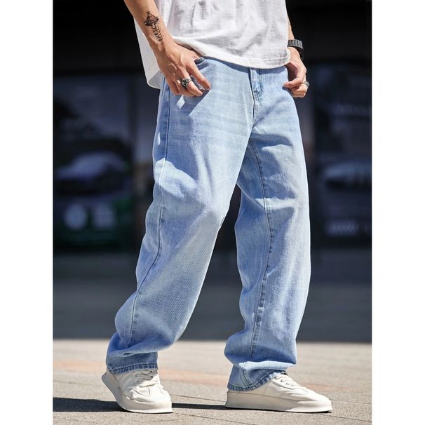 Men's Clothing Men's Retro Heavyweight Straight Leg Jeans Plus Size Loose Fitting Casual Wide Leg Pants Simple Style_mkmklike.com