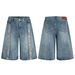 Men's Clothing Washed Retro Blue Color Print Design Men's Loose Straight Five Point Denim Shorts_mkmklike.com