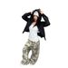Retro American Letter Print Camouflage Casual Pants Straight Wide Leg Versatile Jeans for Men And Women Instagram Style_mkmklike.com