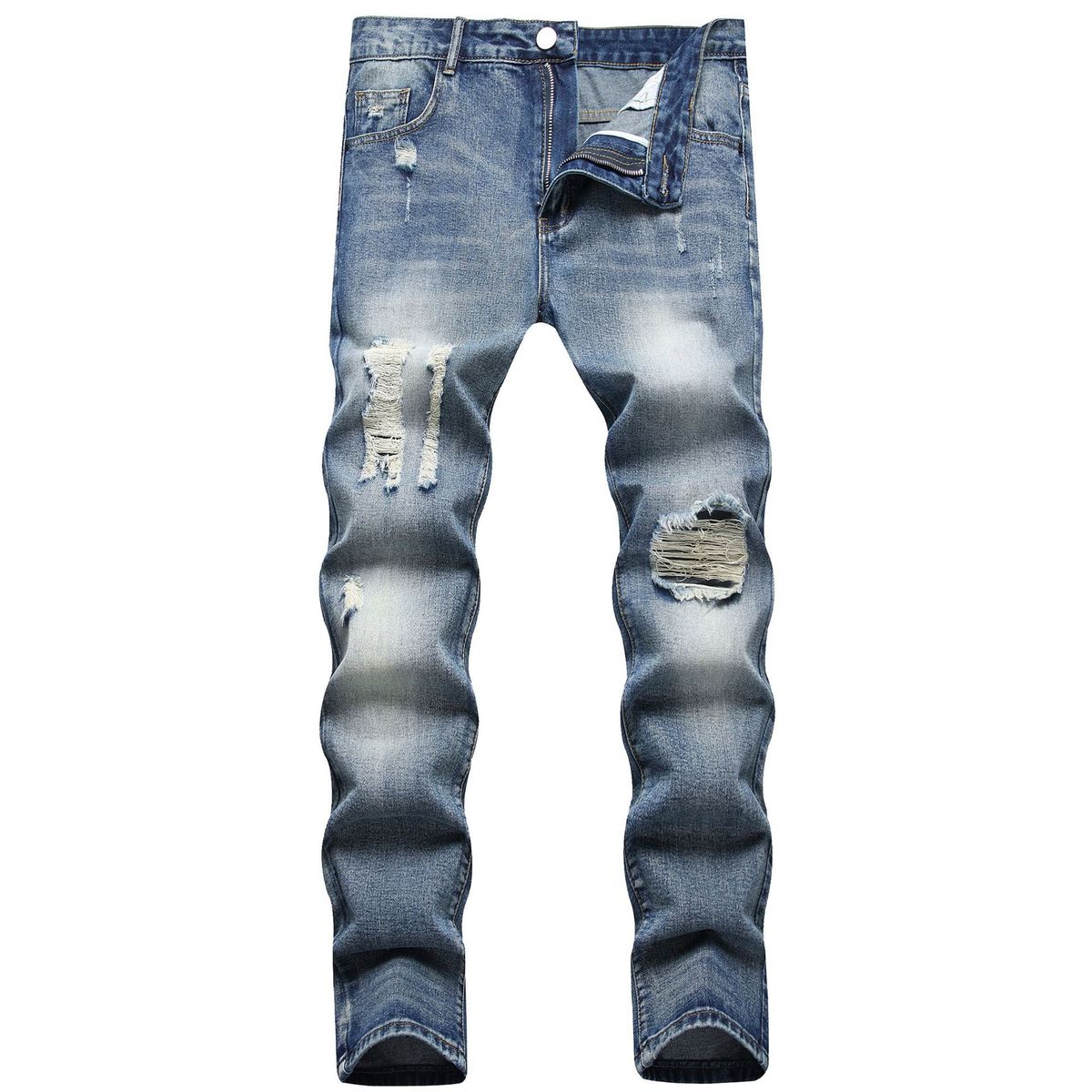 Men's Distressed Straight-Leg Jeans - Vintage Light Blue Denim Pants With Hand-Ripped Details (28-40)_mkmklike.com