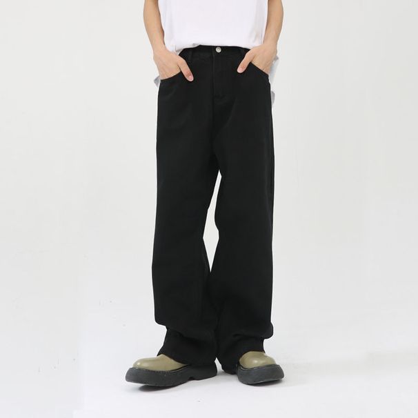 Nordmann Black Wide-Leg Jeans For Men American Retro Loose Straight Floor-Length Autumn Winter Style Cool Versatile Casual Pants_mkmklike.com