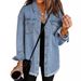 Women's Distressed Denim Shirt Jacket With Raw Hem - Vintage Washed Cotton Overshirt For Casual Streetwear_mkmklike.com