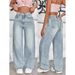 Women's American Straight Leg Jeans - Oversized High Waist Wide Leg Trousers For Summer_mkmklike.com