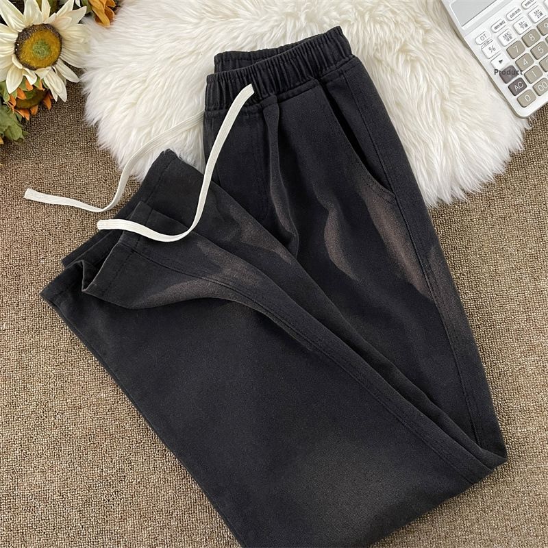 Retro Style Men's Loose Wide Leg Jeans Trendy Casual Pants with Elastic Waist Japanese Hong Kong Style Straight Leg Men's Clothing_mkmklike.com
