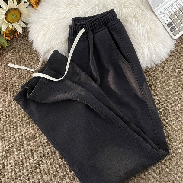 Retro Style Men's Loose Wide Leg Jeans Trendy Casual Pants with Elastic Waist Japanese Hong Kong Style Straight Leg Men's Clothing_mkmklike.com