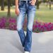 High-Waisted Stretch Flare Jeans With Embroidery – Comfort & Style For Women (S-XXL, Cotton-Spandex, Blue, Figure-Flattering Fit)_mkmklike.com