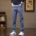 Pulse Straight-Leg Business Jeans Winter Trendy Leather Label Stretch Simple European And American Casual Pants Men's Autumn_mkmklike.com