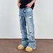 Men's Street Washed Ripped Flared Jeans With Tassel Decor - High Street Cleanfit Straight Drape Trousers_mkmklike.com