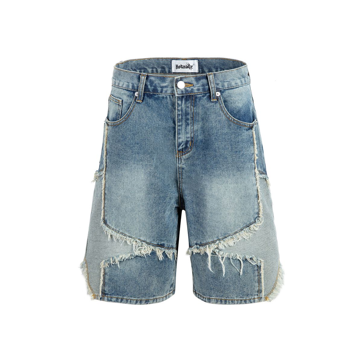 Men's Clothing Five Pointed Star Splicing Denim Shorts American High Street Loose Straight Men's And Women's Shorts Trend_mkmklike.com