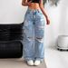 Women's High-Waisted Straight-Leg Jeans – Distressed Washed Denim With Ripped Details (Light Blue/Deep Blue)_mkmklike.com