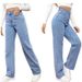 Voya Women's New High Waisted Design Washed Women's Jeans Fashionable And Versatile, Slimming Straight Leg Fashionable Pants Cotton_mkmklike.com