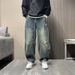 Men's Casual Wide Leg Jeans Loose Straight Fit Curved Trendy American Style Spring Summer New_mkmklike.com