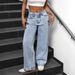 High Waist Straight Jeans For Women – Bow Embroidered Loose Fit Denim Pants (Azure, S-XL)_mkmklike.com