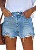 Women's Distressed Denim Shorts - High Waist Ripped Patchwork Jeans Shorts For Women, Stretch Comfort Fit, Casual Streetwear (Blue/Black/Gray)_mkmklike.com