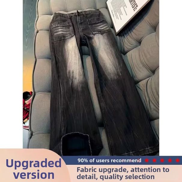 Men's Distressed Jeans With Lightning Wash - Classic Straight Leg, Relaxed Fit, Summer Casual Pants For A Stylish Look_mkmklike.com