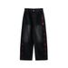 Men's Washed Distressed Embroidered Jeans American Style Casual Wide Leg Curved Trousers For Spring Autumn_mkmklike.com