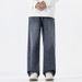 Men's Clothing Wide Leg Straight Leg Jeans Versatile Casual Pants Semi Elastic Waist INS Style American Trendy For Teens_mkmklike.com