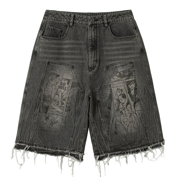Anime Graphic Vintage Denim Shorts Men Summer Retro Shorts Streetwear Harajuku Hip Hop Jeans Shorts_mkmklike.com