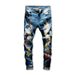 Spring Autumn New Korean Style Men's Slim Fit Straight Leg Jeans With Distressed Rips, Embroidered Patches, And Graffiti_mkmklike.com