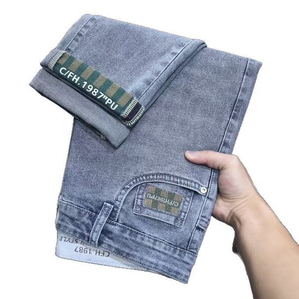 Vintage Slim Fit Jeans For Men – High-Stretch Washed Denim Pants With Embroidery (Blue-Gray/Black/Light Wash, 28-36, 65% Cotton)_mkmklike.com