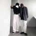 Denim Floor-length Pants For Men Women, Oversized, Japanese And Hong Kong Style, High-waisted, Loose, Vintage, Casual,_mkmklike.com