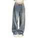 Women's Clothing Women's Wide Leg Jeans Loose Casual Trousers Sparkling Diamond Washed Denim Versatile For Formal & Casual_mkmklike.com