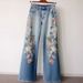 Women's Clothing Embroidery Straight Jeans Spring And Autumn Wide Leg Pants_mkmklike.com