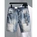 Men's Clothing Summer Thin Patchwork Denim Shorts Men's Japanese Design Loose Casual Mid Length Pants Trendy All Match 5 Point Pants_mkmklike.com