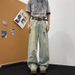 Men's Retro Distressed Wide Leg Jeans Plus Size Loose Straight Leg Floor Length Spring/Summer Style_mkmklike.com