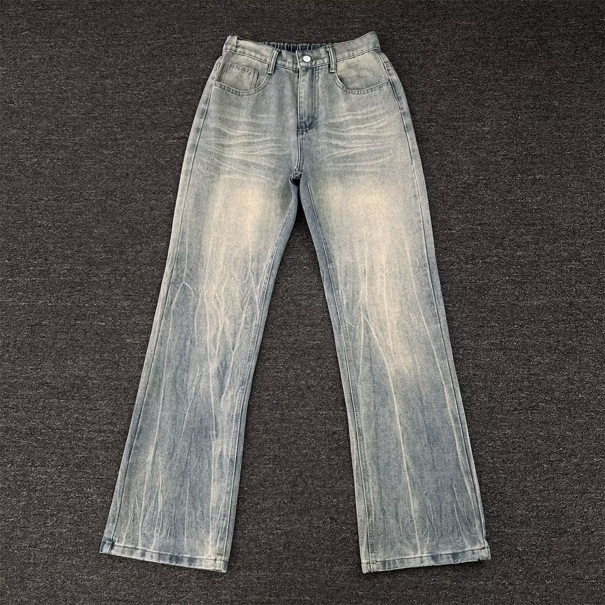 Men's Clothing Heavyweight Distressed Men’s Jeans - High-Waisted Bootcut Denim Pants With Vintage Cracked Wash_mkmklike.com