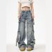 Unisex Multi Pocket Cargo Jeans Straight Leg Loose Fit Wide Leg American High Street Style Trendy Versatile Edgy And Stylish Men's Denim_mkmklike.com