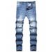 Men's Straight Leg Distressed Jeans - High Street Blue Denim Pants For Teen & Streetwear Fashion_mkmklike.com
