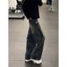 Men's Deconstructed Patchwork Jeans Straight Leg Loose Fit Wide Leg American High Street Style Trendy Cool Retro Washed Trousers_mkmklike.com